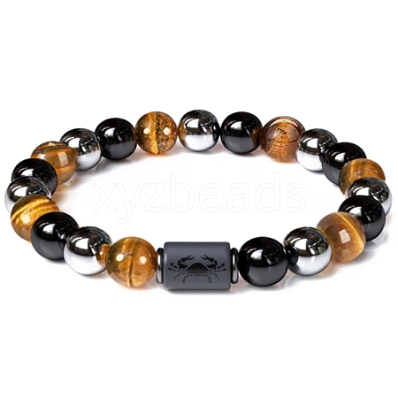 Natural Obsidian & Tiger Eye & Synthetic Hematite Stretch Bracelet PW-WG4576E-11-1