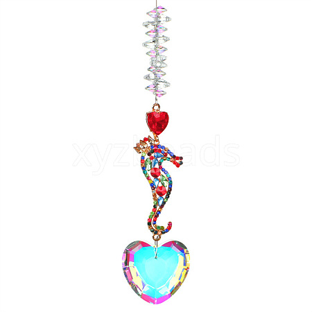 Glass Heart Window Hanging Suncatchers DJEW-PW0010-02B-1