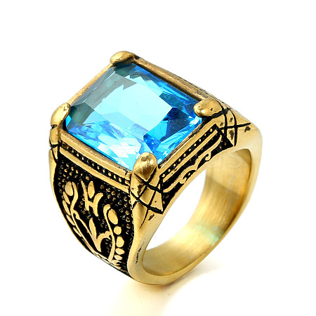 316L Stainless Steel & Cubic Zirconia Men's Vintage Carved Finger Rings FS-WG82D33-34-1
