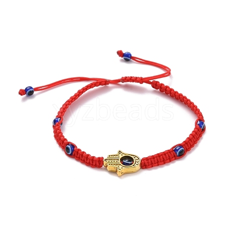 Hamsa Hand /Hand of Miriam with Evil Eye Braided Bead Bracelet BJEW-JB07103-02-1