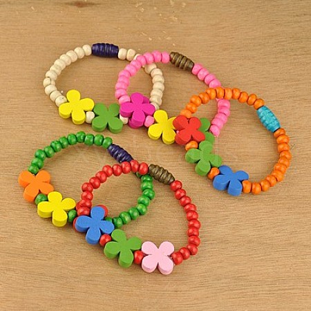 Colorful Wood Bracelets for Kids BJEW-JB00740-1