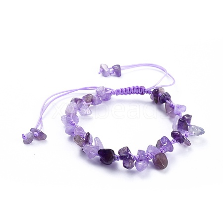 Adjustable Natural Amethyst Chip Beads Braided Bead Bracelets X-BJEW-JB04392-02-1