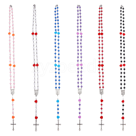 6Pcs 6 Color Imitation Pearl Acrylic & Resin Rose Rosary Bead Necklaces Set NJEW-AB00031-1