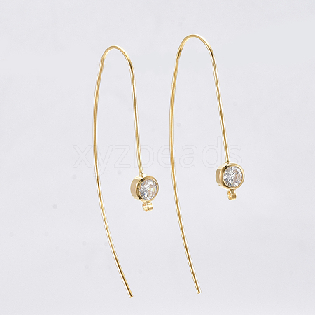 Brass Cubic Zirconia Earring Hooks KK-S350-066G-1