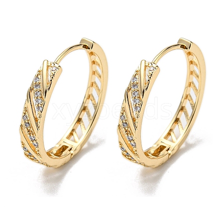 Brass with Clear Cubic Zirconia Hoop Earrings EJEW-B035-19KCG-1