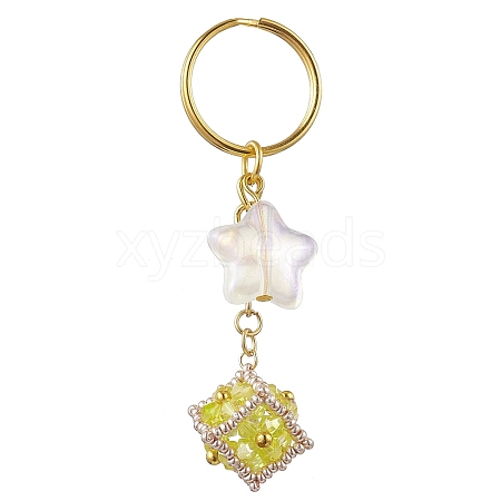 Glass Seed Bead Cube with Acrylic Star Keychain KEYC-MZ00027-03-1