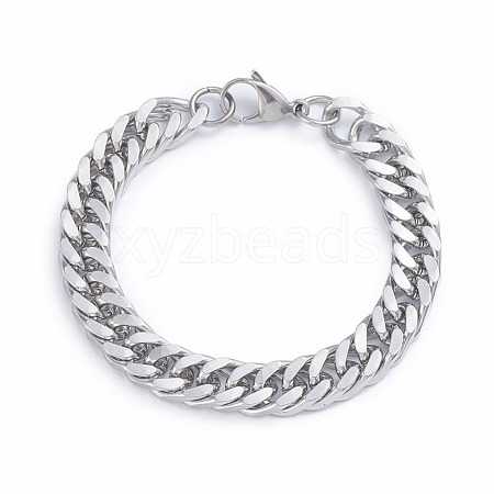 Tarnish Resistant Men's 304 Stainless Steel Diamond Cut Cuban Link Chain Bracelets X-BJEW-L673-002C-P-1