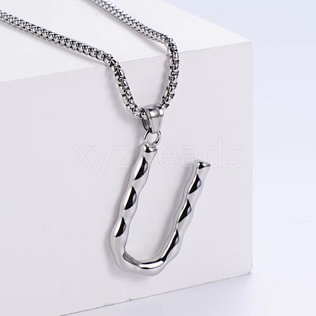 3Pcs Stainless Steel Textured Letter Pendant Box Chain Necklaces LW4134-47-1