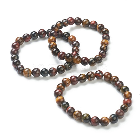 Natural Tiger Eye Beaded Stretch Bracelets BJEW-D446-C-43-1