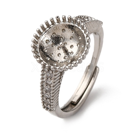Round Brass Micro Pave Clear Cubic Zirconia Adjustable Ring Settings KK-D378-35P-1