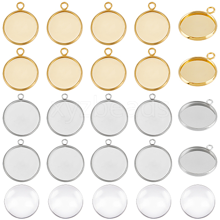 Unicraftale 40Pcs 2 Colors 304 Stainless Steel Pendant Cabochon Settings STAS-UN0053-66-1