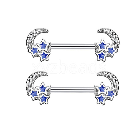 316L Surgical Stainless Steel Royal Blue Enamel Moon Nipple Rings WG12885-02-1