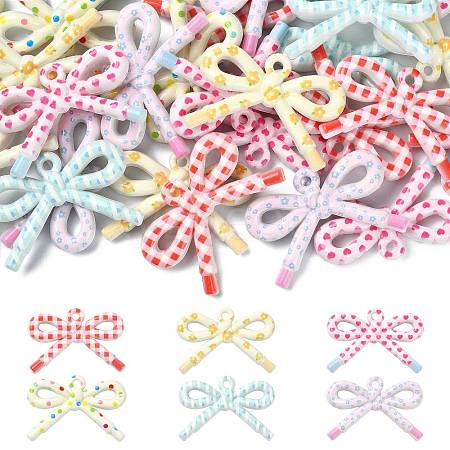 30Pcs 6 Colors Opaque Printed Acrylic Pendants MACR-FS0002-45-1