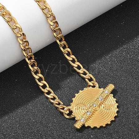 304 Stainless Steel Crystal Rhinestone Flat Round Pendant Twisted Chain Necklaces for Women STAS-Z117-11G-1