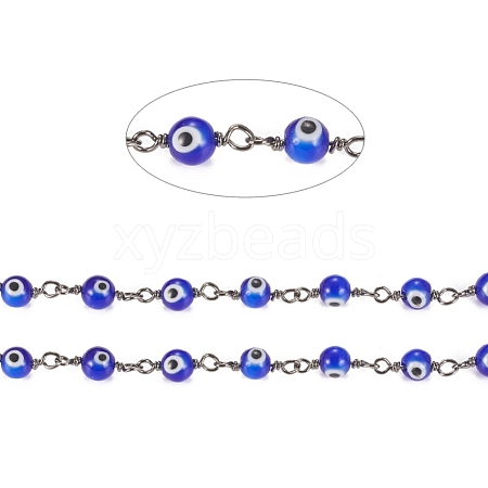 3.28 Feet Handmade Evil Eye Lampwork Round Beaded Chains X-CHC-G009-B-B05-1