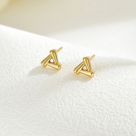 Real 18K Gold Plated Elegant Vintage Casual Fashion Stainless Steel Triangle Stud Earrings for Women ZR3669-6-1