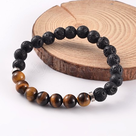 Natural Lava Rock Beaded Stretch Bracelets BJEW-JB02184-03-1