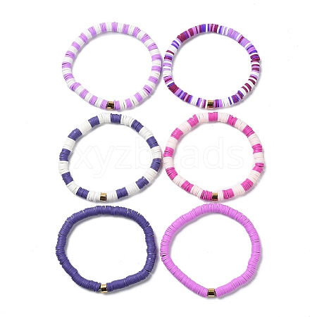 Handmade Polymer Clay Heishi Beads Stretch Bracelets Sets BJEW-JB05902-02-1
