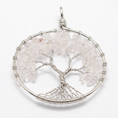 Tree of Life Natural Quartz Crystal Brass Wire Wrapped Big Pendants KK-L136-01G-NR-1