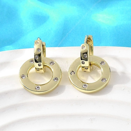 Flat Round Brass Micro Pave Cubic Zirconia Hoop Earrings EJEW-U061-02G-02-1