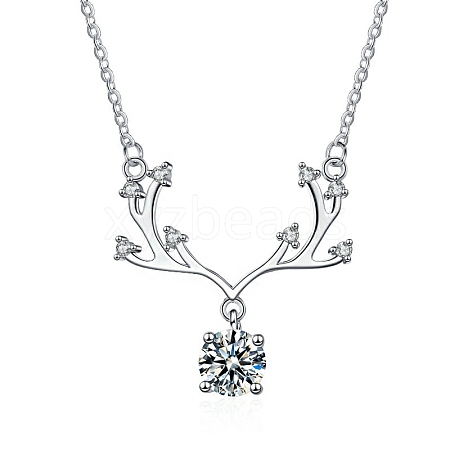 Anti-Tarnish Rhodium Plated 925 Sterling Silver Micro Pave Clear Cubic Zirconia Cable Chain Necklaces AJEW-U007-02P-1