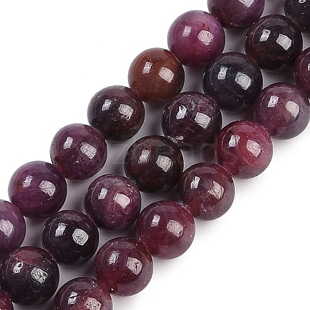 Natural Gemstone Ruby Round Beads Strands G-O017-6.5mm-06-1