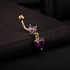 Real 18K Gold Plated Brass Rhinestone Heart Navel Ring Belly Rings AJEW-EE0001-56C-2