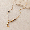 European Faceted Natural Tiger Eye 304 Stainless Steel Alphabet Pendant Necklaces QN9691-12-1