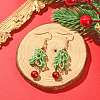 MIYUKI Delica Beaded Christmas Tree with Glass Pearl Dangle Earrings EJEW-MZ00090-2