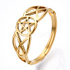 Ion Plating(IP) 304 Stainless Steel Hollow Out Pentagram Adjustable Ring for Women RJEW-T027-12G-1