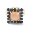 Natural Sunstone & Lapis Lazuli Rectangle Adjustable Ring RJEW-B030-01A-06-3