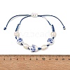 Adjustable Handmade Chinoiserie Floral Printed Porcelain Heart Beads & Natural Pearl Braided Bead Bracelets for Women BJEW-JB14209-4