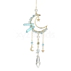 Natural Aquamarine Chips & Brass Moon Pendant Decorations HJEW-TA00066-04-1