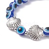 3Pcs 3 Style Evil Eye Resin Beaded Stretch Bracelets Set with Sea Turtle & Starfish & Shell for Women BJEW-JB07542-4