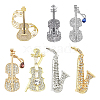 7Pcs 7 Styles Musical Instruments Alloy Rhinestone Lapel Pin Backs for Backpack Clothes JEWB-CJ0001-91-1