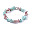 Natural Amazonite & Strawberry Quartz Chip Stretch Bracelets X-BJEW-JB04490-04-7