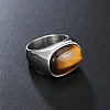 304 Stainless Steel with Natural Tiger Eye Finger Rings for Men FS-WG155DB-02-1
