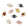 SHEGRACE Brass Pave Cubic Zirconia Square Connector Charms XGRQ2O980-440G-2