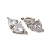 Brass Pave Clear Cubic Zirconia Double Heart Connector Charms KK-P308-74P-2