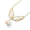 Glass Seed Wing with Natural Pearl Pendant Necklace NJEW-MZ00008-2