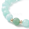 Gemstone Round Beaded Stretch Bracelet with Glass Clover Charms for Women BJEW-JB09091-6