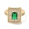 Square Brass Micro Pave Cubic Zirconia Open Cuff Rings for Women RJEW-U008-42G-2