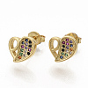 Brass Micro Pave Colorful Cubic Zirconia Stud Earrings EJEW-S208-032-2