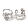 Rack Plating Brass Micro Pave Clear Cubic Zirconia 2-Strand Double Heart Cuff Earrings for Women EJEW-P280-23P-2