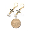 Alloy Enamel Clover with Glass Pearl Long Dangle Leverback Earrings EJEW-JE05053-02-4