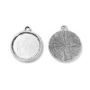Tibetan Style Antique Silver Alloy Flat Round Pendant Cabochon Settings TIBEP-M022-28AS-1