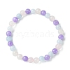 Natural Aquamarine & Rose Quartz & Amethyst Round Beaded Stretch Bracelet BJEW-JB09582-1