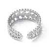 304 Stainless Steel Leafy Branch Open Cuff Ring for Women RJEW-C046-02P-3