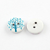 2-Hole Tree Pattern Printed Wooden Buttons X-BUTT-R033-013-2