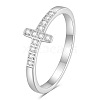 Cross Stainless Steel Micro Pave Clear Cubic Zirconia Finger Rings for Women FS-WG88B59-03-4